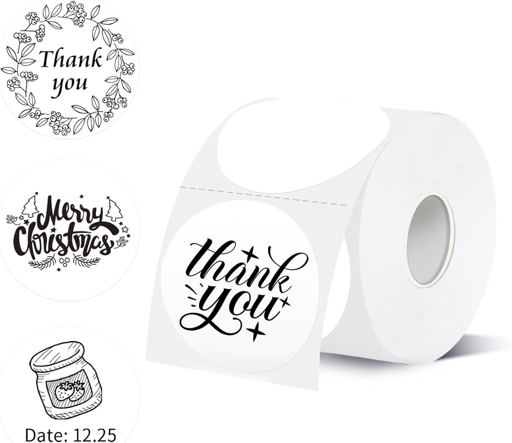 starboling Thermal Labels,2 Inch White Round Thermal Printer Stickers,Self-Adhesive Round Direct Thermal Labels,Thermal Stickers for DIY Logo Design,Name Tag (500/Roll）