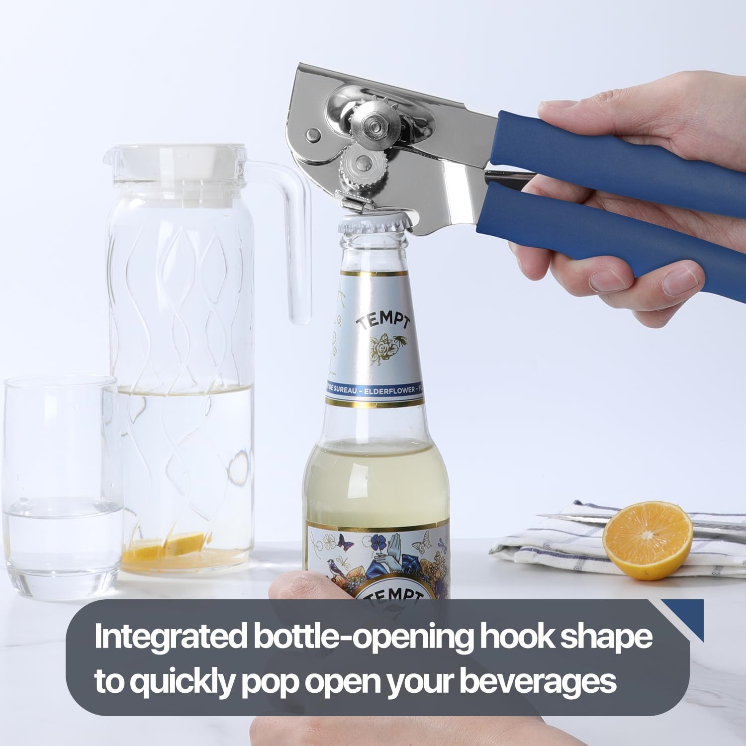 Commercial Can Opener, UHIYEE Hand Crank Can Opener Manual Heavy Duty with Comfortable Extra-long Handles, Oversized Knob, Large Handheld Can Open Easy for Big Cans, Blue