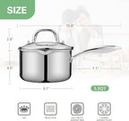 3.5 Quart Stainless Steel Pot Saucepan with Glass Strainer Lid, Sauce Pot with Two Side Spouts, Induction Cooking Pot, Multipurpose Sauce Pan with Lid for Cooking(Tri-Ply Full Body)