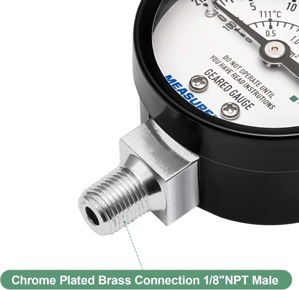 MEASUREMAN Black Steel Pressure Cooker Gauge, Pressure Canner Gauge, Steam Pressure Gauge, 2" Dial, Lower Mount, Including Hexagon Gasket and Nut