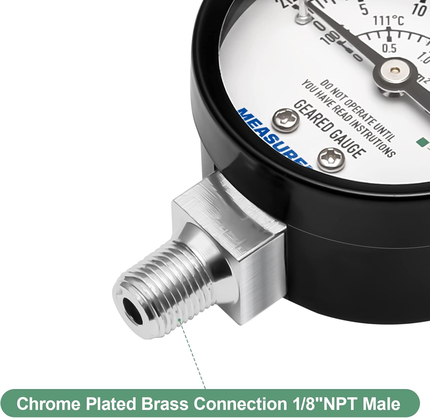 MEASUREMAN Black Steel Pressure Cooker Gauge, Pressure Canner Gauge, Steam Pressure Gauge, 2" Dial, Lower Mount, Including Hexagon Gasket and Nut