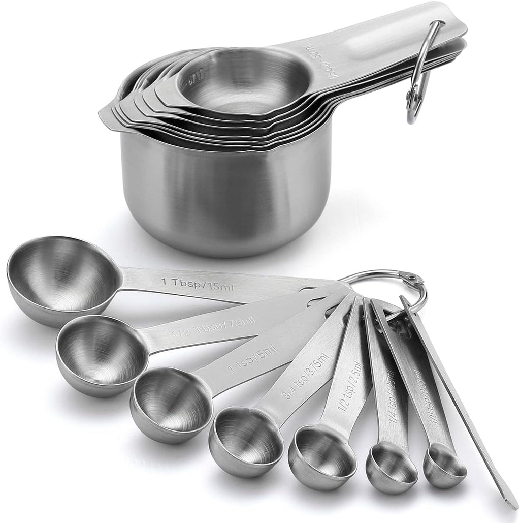 Spring Chef Stainless Steel Measuring Cups and Spoons Set of 15 with Leveler - Kitchen Metric Metal Measuring Spoons and Cups Set for Dry & Liquid Ingredients - Perfect for Cooking & Baking
