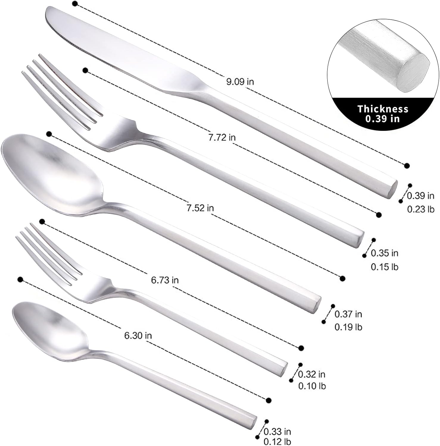 Matte Silverware Set Silver Flatware Set with Hexagon Handle 20 Pieces 18/0 Stainless Steel Cutlery Set Wedding Housewarming Gift Service for 4 (Matt silver)