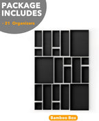 SpaceAid 21-Piece Bamboo Drawer Organizer Storage Boxes Set, Wood Tray Junk Drawer Organizers Multi-Use Divider Bins for Kitchen, Bathroom, Office Desk and Makeup Organization (21 Pack, Black)