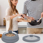Microwave Splatter Cover Glass Cover Guard Lid with Collapsible Silicone for Food Pot Plate Cover 9.8 inch Light Grey