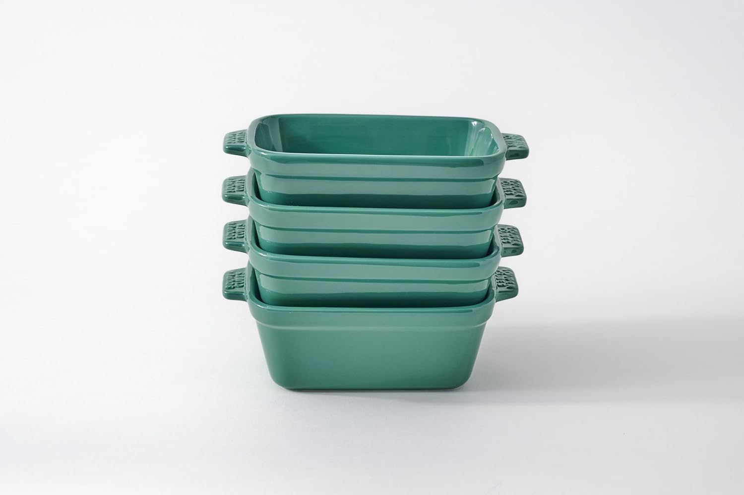 Souper Cubes Stoneware - Small Ceramic 5" x 3" Baking Dish with Silicone Covers, Small Baking Dishes for Oven Perfect for Reheating Single Serve Portions, Set of 4 - Kale