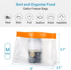 iSPECLE Reusable Bags for Food - 10 Pack Freezer Storage Bags BPA-Free with Stand-Up Bottom and Label, Easy to Get Frozen Meat, Vegetables, Fruit, Leakproof Freezer Bags Keep Food Fresh, Orange