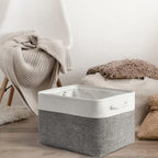 Storage Basket for Shelves - 17X15X12 inch 2 Pack Fabric Cube Storage Bin Collapsible Baskets for Organizing with Rope, Storage Box for Cloth Decorative (White & Grey)