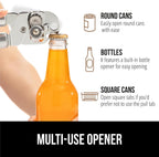 GORILLA GRIP Heavy Duty Stainless Steel Smooth Edge Manual Can Opener and Bottle Openers, Soft Comfortable Handle, Oversized Handheld Turn Knob, US Designed Multifunctional Kitchen Tool, White