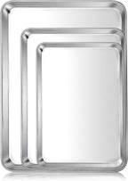E-far Baking Cookie Sheet Pan Set of 3, 16/12.4/10.4 Inch, Stainless Steel Baking Pans Set for Oven, Rectangle Baking Tray for Cooking Roasting, Non Toxic & Easy Clean, Dishwasher Safe