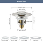 Hibbent 2 Pack All Metal Universal Bathroom Sink Stopper for 1.1''~2.3'' Basin, Pop Up Sink Drain Strainer, Brass Core Push Type Stopper, Stainless Steel Anti Clogging Drain Filter, Brushed Nickel