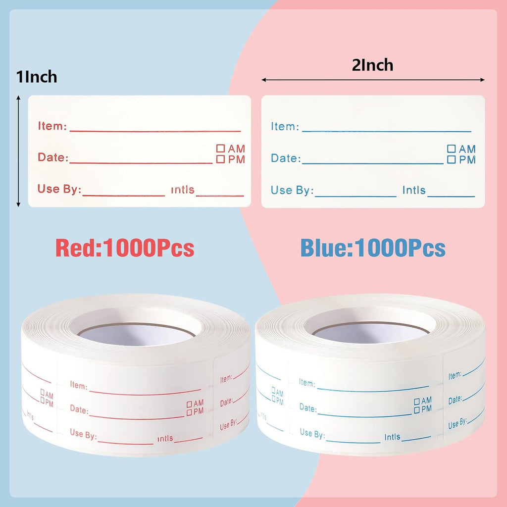 4 Rolls 2000 Pieces Removable Food Labels, 1 x 2 Inch Date Stickers for Freezer, Refrigerator Food Containers - Easy to Write On
