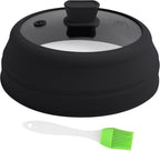 Microwave Splatter Cover Glass Microwave Cover for Food Collapsible Splatter Guard Lid with Silicone Handle for Pot Plate Bowl 9 Inch Black