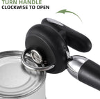 Can Opener Manual Tin Opener Stainless Steel Heavy Duty, Oversized Hand-held Easy Rotary Knob, Safe Cut Manual Can Opener with Non-Slip Handle, Smoother Cut Sharp Blade for Seniors Kitchen Tool, Black