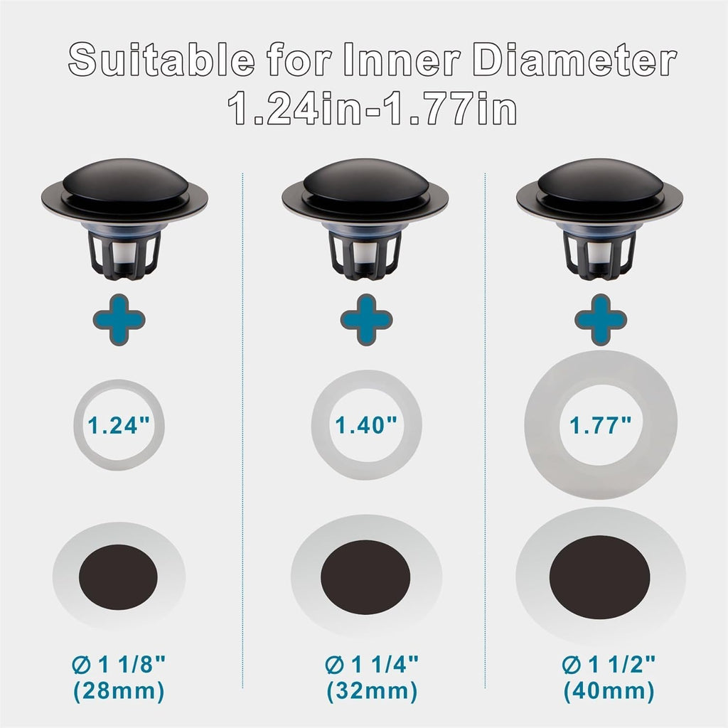 Bathroom Sink Drain Stopper,Welsan Universal Pop Up Drain Strainer with Hair Catcher for 1 1/8"-1 1/2" Drain Hole,Anti-Clogging Filter Matte Black