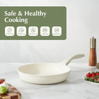 Redchef Ceramic Frying Pan, Small Nonstick Frying Pan, Non Stick Pans for Eggs & Omelets, PFOA & PFAS-Free, Fast & Even Heat, Compatible with All Cooktops, Dishwasher Safe, Beige White, 9.5"