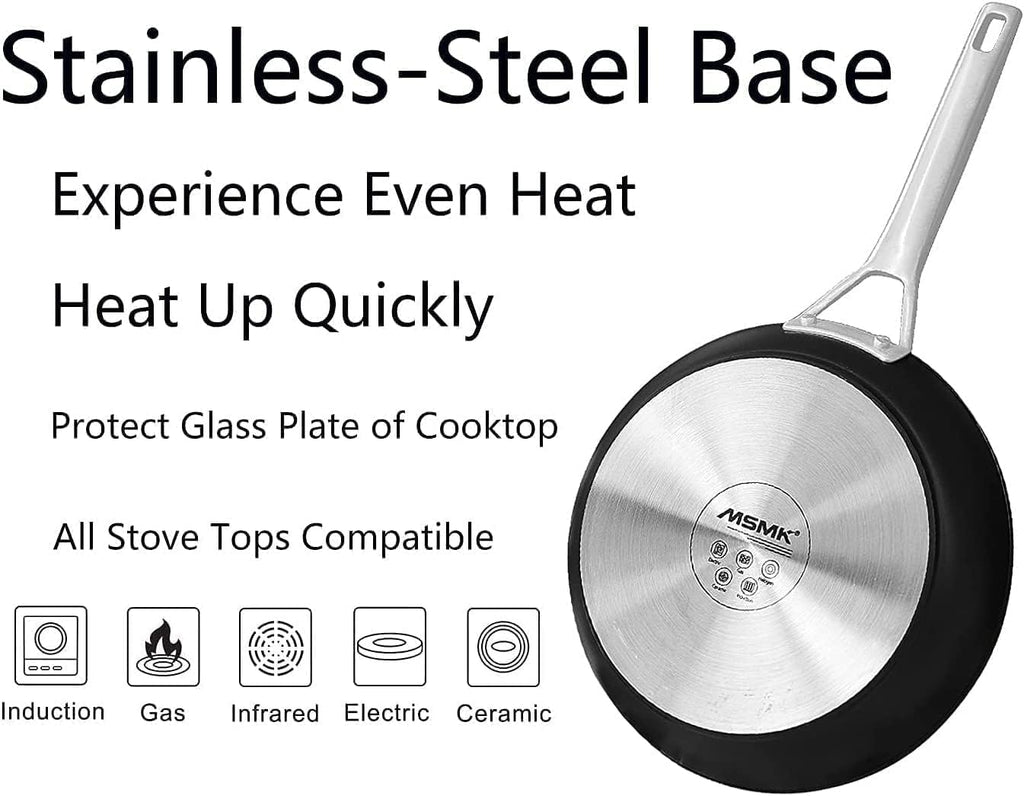 MsMk 11 Inch Nonstick Frying Pan with Lid，Titanium and Ceramic Nonstick skillet with lid, PFOA Free Non-Toxic, Stay-Cool Handle, Scratch-resistant, Induction Skillet With Lid for Induction, Ceramic