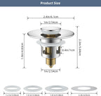 Hibbent 2 Pack All Metal Universal Bathroom Sink Stopper for 1.1''~2.3'' Basin, Pop Up Sink Drain Strainer, Brass Bullet Core Push Type Stopper, Stainless Steel Anti Clogging Drain Filter, Chrome