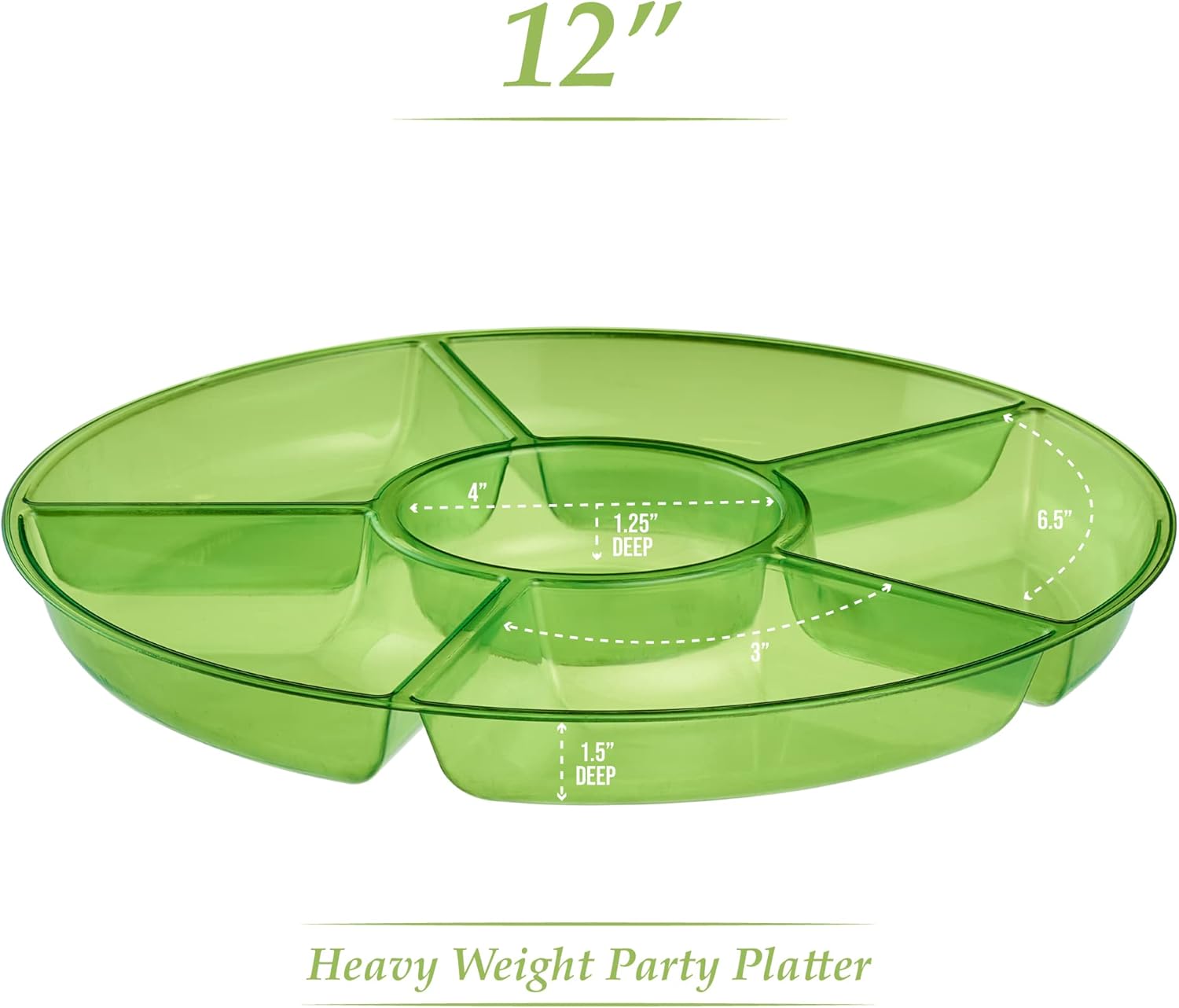 Plasticpro 6 Sectional Round Plastic Serving Tray/Platter (8, Green)