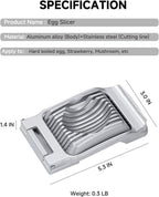 Egg Slicer for Hard Boiled Eggs, Heavy Duty Metal Stainless Steel Aluminum Alloy Egg Cutter for Egg Strawberry Mushroom Hot Dog Soft Fruit Kitchen Tool (Silver)