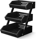 G.a HOMEFAVOR Large Bamboo Fruit Basket, 3 Tier Fruit Bowl for Kitchen Counter, Fruit Holder for Kitchen Countertop, Snack Fruit Vegetable Storage Basket Stand (BLACK)