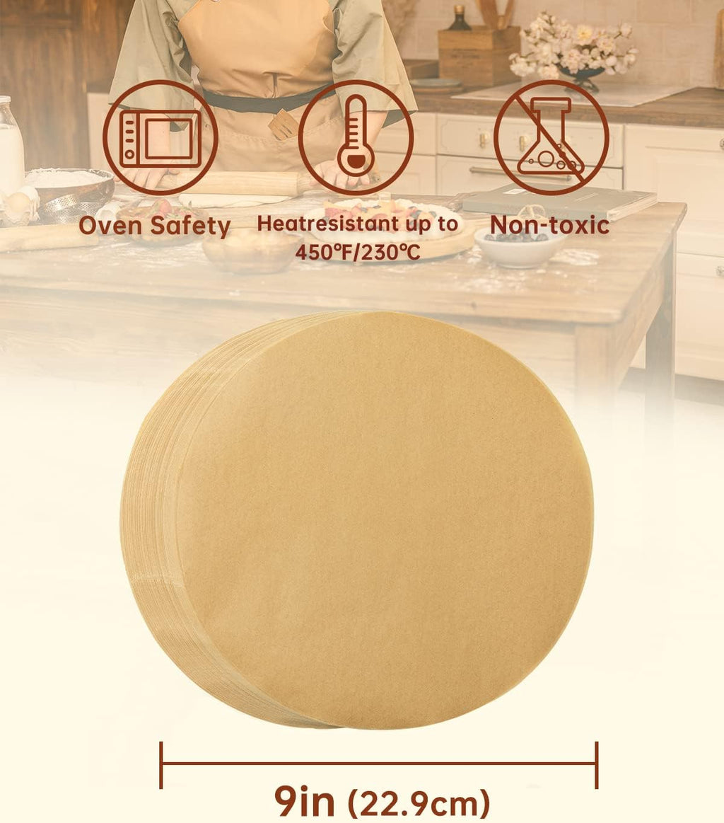 Katbite 200Pcs 9 Inch Parchment Paper Rounds, Unbleached & Non-stick, Precut Parchment Circles for Cheesecake Spring Pans, Storage/Freezing Hamburger Patties