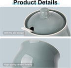 Ceramic Sugar Bowl with Lid and Spoon, Grey Porcelain Sugar Salt Pepper Storage Jar, 8 Ounces