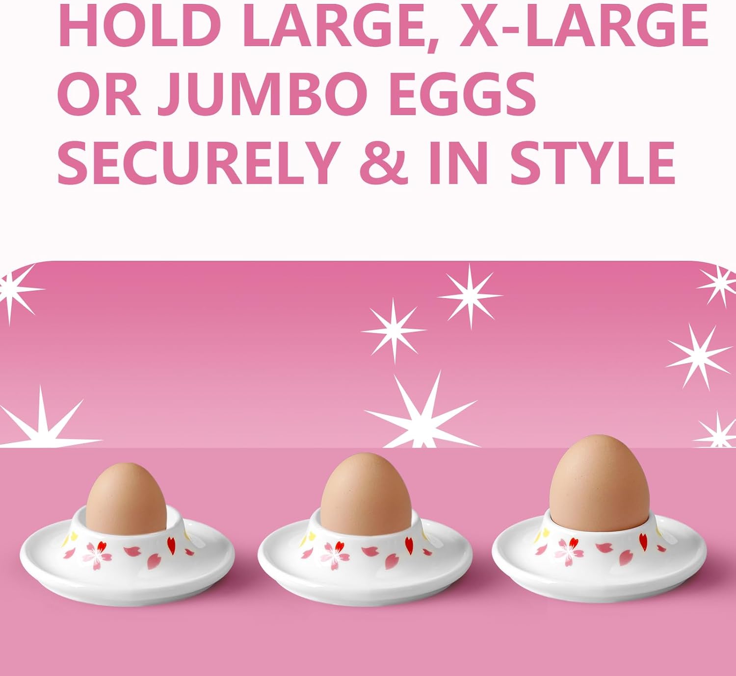 Cinf Ceramic Sakura Egg Holder Set of 4 Porcelain Holder With 4Stainless Steels Egg Spoons Breakfast Boiled Cooking Easy to Clean Childhood Memories Kitchen