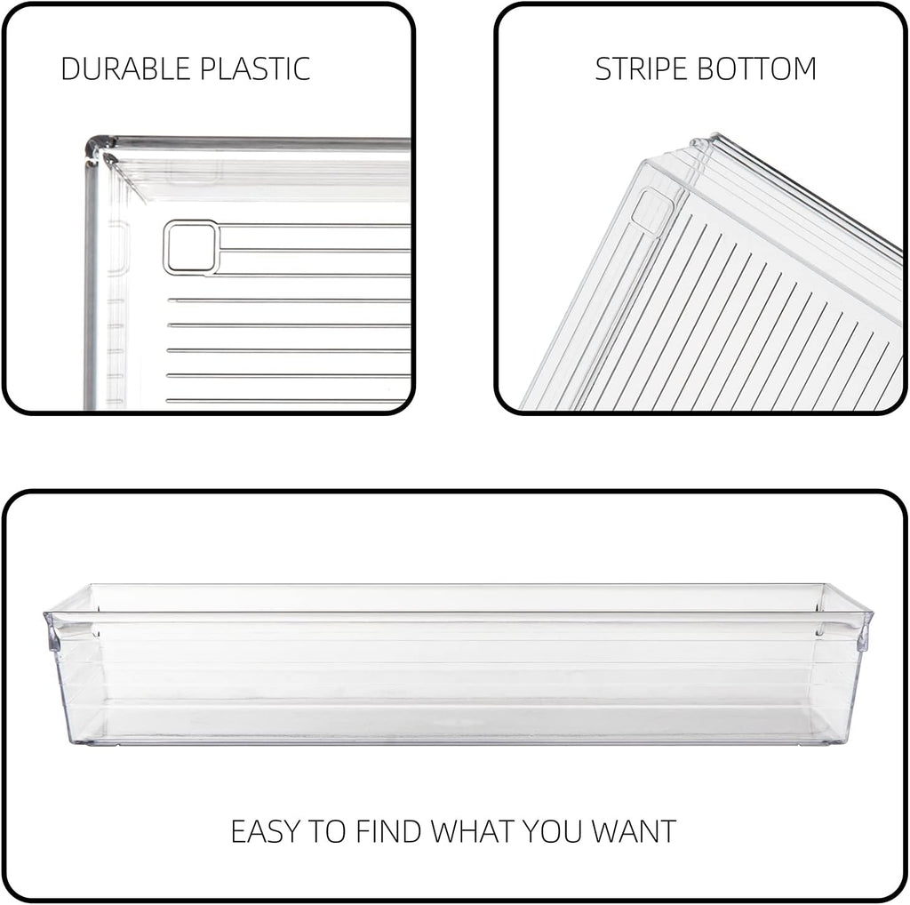 Backerysupply Clear Plastic Drawer Organizer Tray for Vanity Cabinet (6"×6"×2"，Set of 8),Storage Tray for Makeup, Kitchen Utensils, Jewelries, and Gadgets…