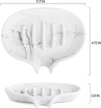 Soap Dish with Drain- Self Draining Bar Soap Holder for Shower, Marble Look Soap Savers Soap Tray Sponge Holder for Kitchen, Bathroom, Bathtub Sink, White