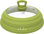 Microwave Splatter Cover Vented Glass Splatter Guard Lid with Collapsible Silicone for Food as Pot Cover 11.8 inch Large Plate for 6 7 8 9 10 11 inch Plate Bowl