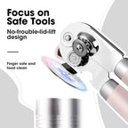 Beneno Can Opener Manual with Magnet, Hand Held Heavy Duty Can Opener with Durable Sharp Blade Smooth Edge, Big Effort-Saving Knob, Soft Grip Rubber Handle, Multifunctional Bottle Opener, Light Pink