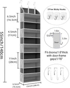 2 Pack Over The Door Storage Organizer with 5 Pockets 10 Mesh Side Pockets, 44 lbs Weight Capacity Door Hanging Organizers and Storage for Bedroom,Bathroom,Nursery,Pantry,Dorm(Dark Gray)