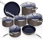 Nuwave 12pc Forged Lightweight Cookware Set, G10 Healthy Duralon Ceramic Ultra Non-Stick Coating, Vented Tempered Glass Lids, Stay-Cool Handles, Induction-Ready & Works on All Cooktops, PFAS Free