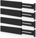 FJO 4 Pack Adjustable Bamboo Drawer Dividers - 11.8" - 17" Expandable Drawer Separators for Kitchen, Utensils, Clothes, Bedroom, Dresser, Bathroom (Black)
