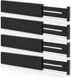 FJO 4 Pack Adjustable Bamboo Drawer Dividers - 11.8" - 17" Expandable Drawer Separators for Kitchen, Utensils, Clothes, Bedroom, Dresser, Bathroom (Black)