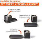 Full Circle Stash, Ceramic Kitchen Sink Caddy, Stylish Modular Sponge Holder & Dish Brush Organizer, Gray and White, 11"