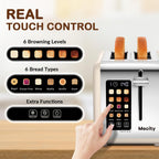 Mecity 2 Slice Touch Screen Toaster, 1.5" Wide Slot, Stainless Steel Smart Toaster for Bagels, Muffins, Waffles, Gluten-Free Breads, Defrost, Reheat, Timer, 120V 825W, Cream Color
