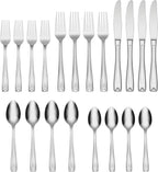 Oneida Lincoln 20 Piece Everyday Flatware, Service for 4, 18/0 Stainless Steel, Silverware Set, Dishwasher Safe, Silver