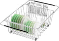 Large Sink Dish Drying Rack, Expandable 304 Stainless Steel Metal Dish Drainer Rack Organizer Shelves with Stainless Steel Utensil Holder Over Inside Sink, Rustproof