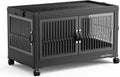 120QT Large Stackable Storage Bins with Lids, Plastic Closet Organizer and Storage Drawer, Collapsible Storage Box with Wheels, Folding Storage Cabinet with Doors for Home Kitchen, 1Pack Black
