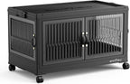 120QT Large Stackable Storage Bins with Lids, Plastic Closet Organizer and Storage Drawer, Collapsible Storage Box with Wheels, Folding Storage Cabinet with Doors for Home Kitchen, 1Pack Black
