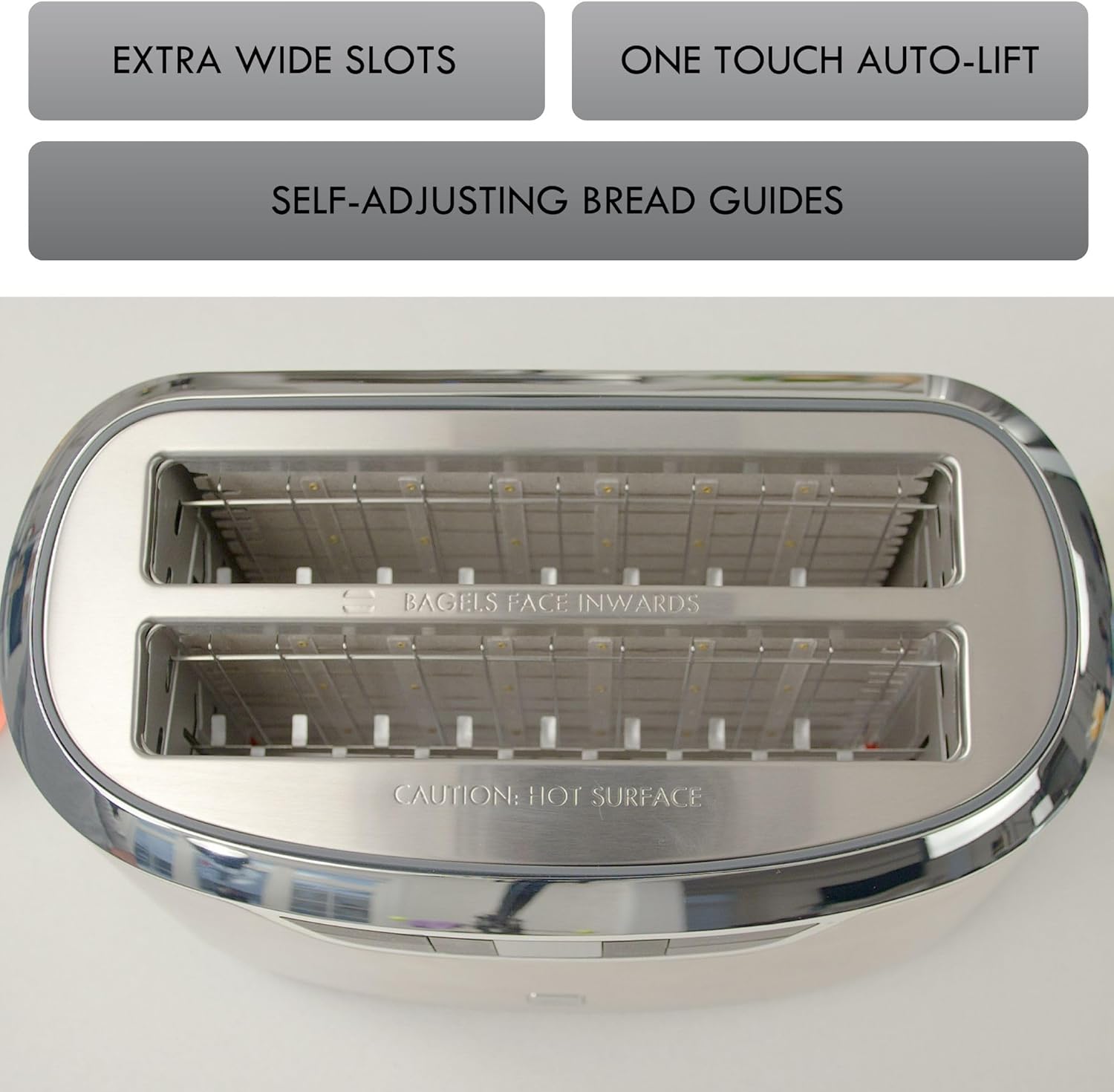 Kenmore Elite toaster 4-slice -wide slot countertop stainless steel Auto lift toasters, grill or toast bread bagel & buns, commercial easy tray clean function with compact pop up tostadora de pan