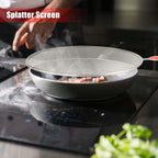 Splatter Screen for Frying Pan, Grease Splatter Guard, Stainless Steel Splatter Guards for Frying with Long Handle, Kitchen Oil Splash Guard Cooking Shield, Fine Mesh Strainer (Red, 10 inch)