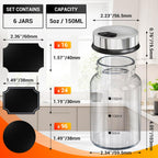 Segarty Spice Jars with Labels, 6 Pack 5oz Glass Spice Containers with Lids, Empty Clear Salt Shakers for Kitchen Condiment Storage, Spice Bottles Set with 136 Stickers, 1 Marker Pen and 1 Brush