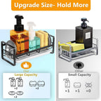 FANGSUN Large Sponge Holder for Kitchen Sink, 304 Stainless Steel Sink Caddy Organizer with Removable Drip Tray, Countertop Dish Soap Holder, Not Include Soap Dispenser, Black