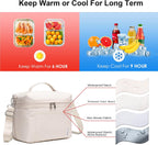 NOL Natural Organic Lifestyle Insulated Lunch Bags for Women Cooler Bag Lightweight Nylon Waterproof Lunch Box For Work（Medium, Cream