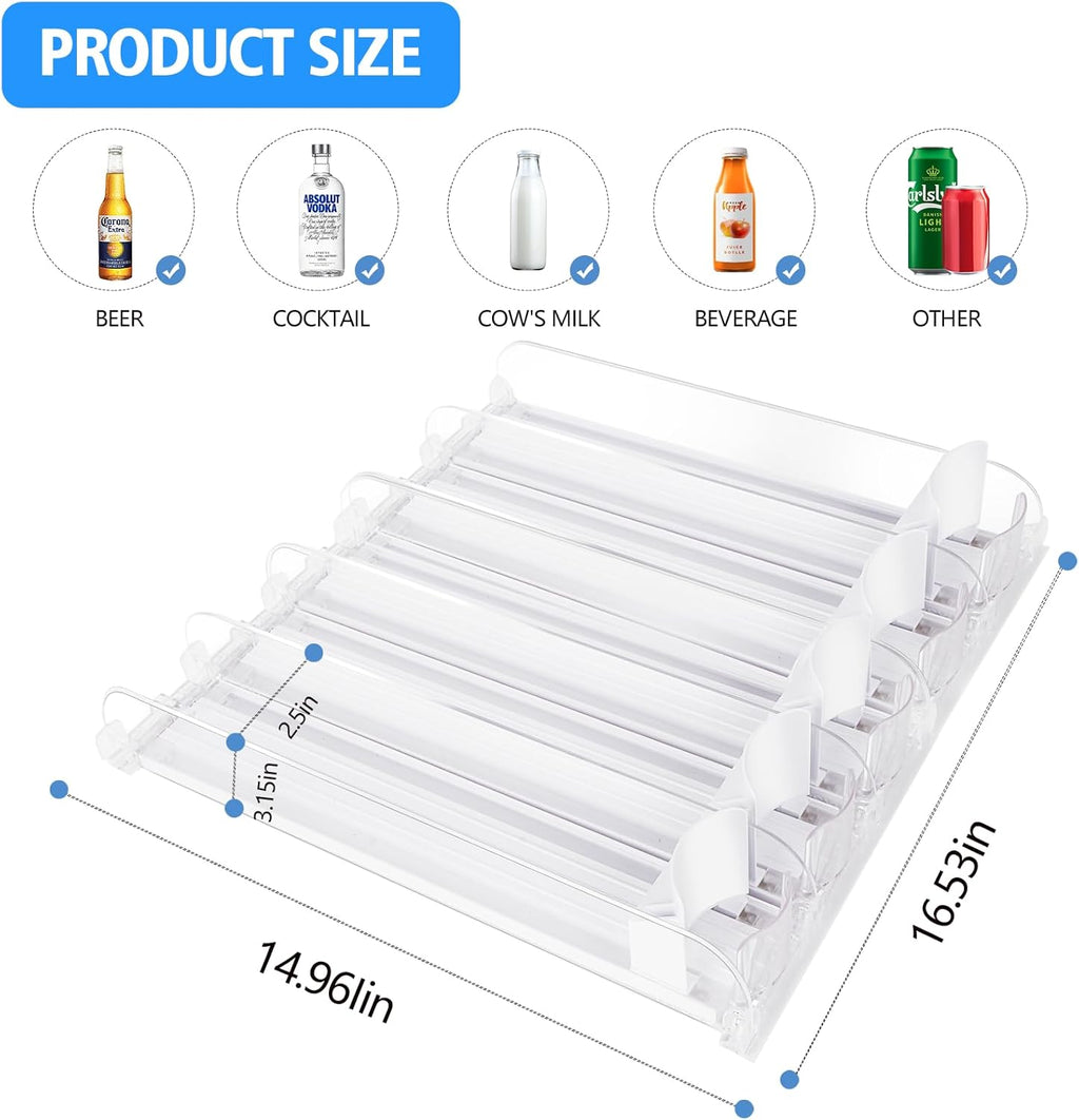 SOLY Drink Organizer for Fridge,Fridge Drink Dispenser for Fridge Automatic Pusher Glide,For Refrigerator Organizing Holds up to 14.96" D, Adjustable for 6-20oz