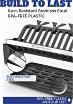 TrendTrove Foldable Dish Drying Rack – Stainless Steel Dish Rack for Kitchen Counter & Over Sink – Compact, Space-Saving Dish Drainer with Drip Tray, Utensil Holder & Plate Dividers (Black/Silver)