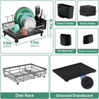 MOUKABAL Dish Drying Rack, Dish Rack, Large Dish Racks for Kitchen Counter, Drying Rack Kitchen with Removable Utensil Holder, Drainboard (Grey/Gray)